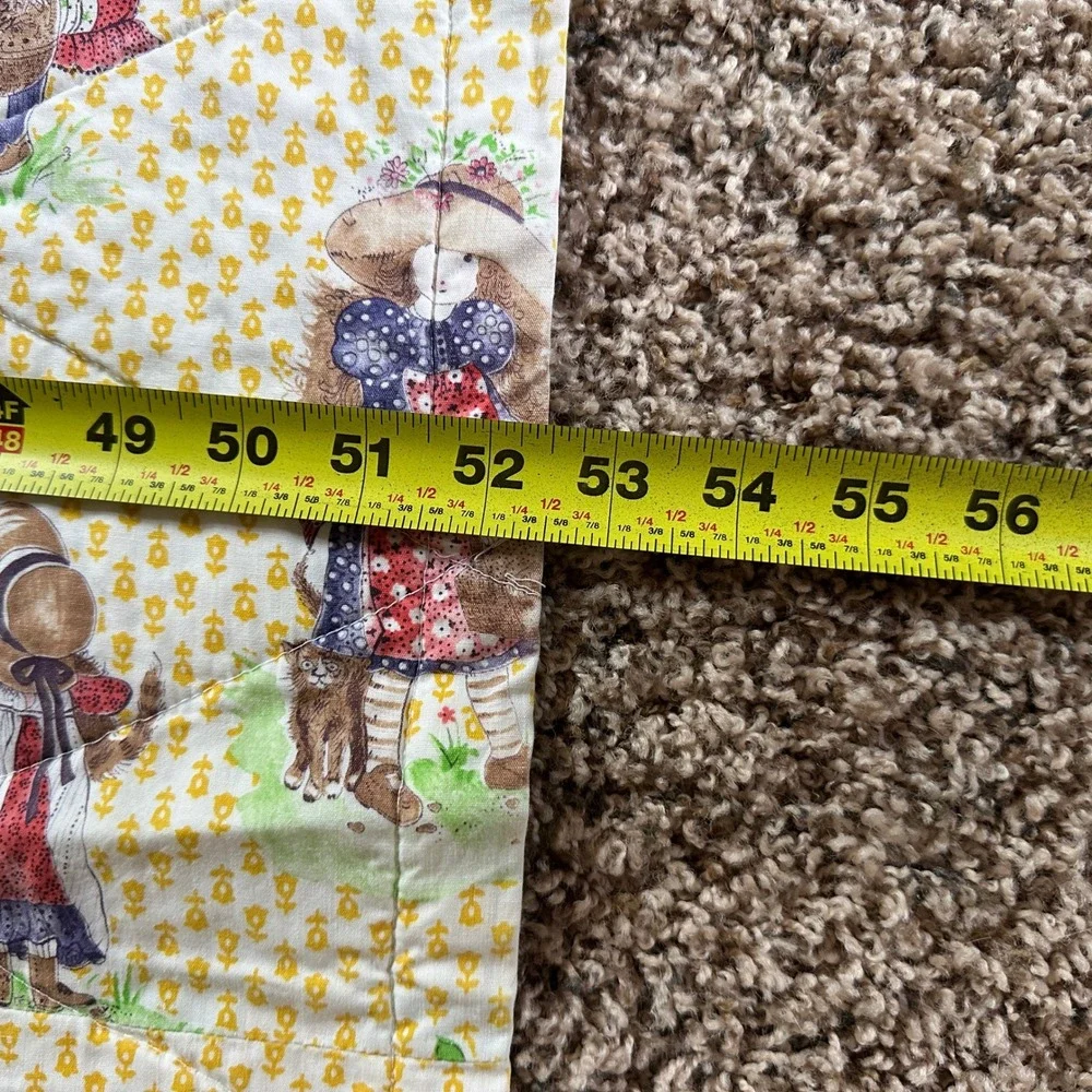 Vintage Holly Hobbie Fabric Quilt Twin‎ Children Playing Yellow Floral Pattern